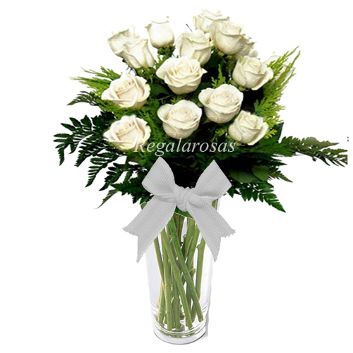 Florero Rosas Blancas ecuatorianas - Regala rosas a domicilio